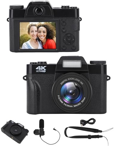 Outube, fotocamera digitale con zoom digitale a 16 gradi, fotocamera 4K 48 MP per con schermo IP da 3,0 pollici, piccola videocamera portatile compatta per fotografia, supporto