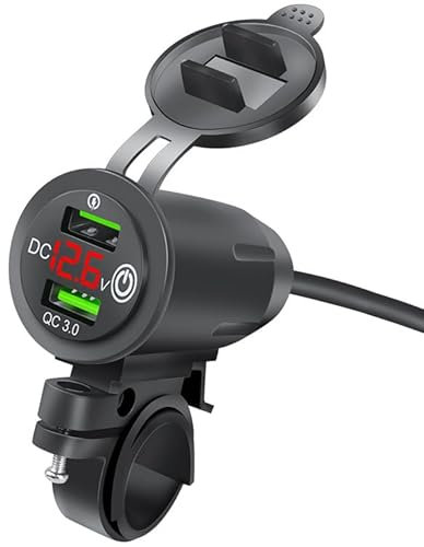 Motorrad USB Steckdose,12V/24V Auto Ladegerät mit Dual QC 3.0 USB Steckdose,Kfz Ladegerät Buchse mit LED Voltmeter für Motorrad,Wohnmobil,Auto,LKW