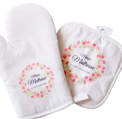 Gant&manique maîtresse/cadeau maîtresse personnalisé/cadeau cuisine maîtresse personnalisé/gant et manique personnalisé/fin année