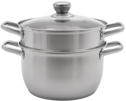 Vaporera de 2 niveles de acero inoxidable con cubierta de cristal, para familias, restaurantes, hoteles, tiendas de comida rápida (5 L)