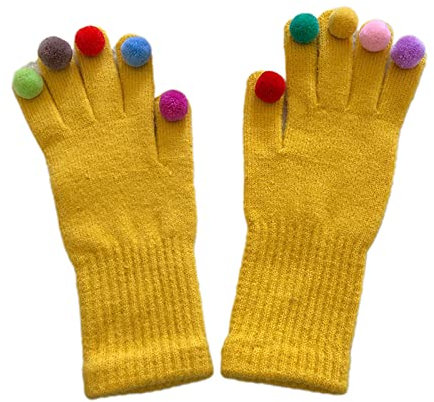 Watreketal Handschuhe,Winter-Strickhandschuhe, warme Vollfingerhandschuhe für Damen, dicke Outdoor-Skihandschuhe mit buntem Pompom-Dekor