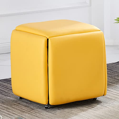Quadratische Polsterbank, 5-in-1, stapelbar, würfelförmig, mit Rollen, für Wohnzimmer und Esszimmer, 45,7 x 45,7 x 45,7 cm, Gelb