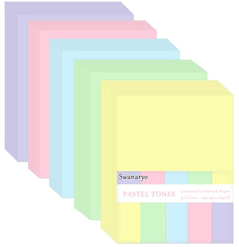 100 ark pastellpapper 22,5 x 25 cm, 5 färger blandade färgade kort papper 100 kg/250 gsm för gör-det-själv hantverk klippbok dekorationskort hantverk