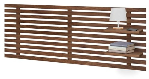 DHOME Cabecero con Estantes de Madera reciclada DM Colgante Pared Estilo Palet Cama Vintage Nordico Herrajes incluidos (Estilo Japonés, Nogal Madera, 135cm)