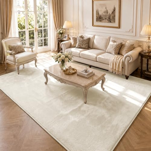 VOUNOT® Teppich Wohnzimmer Groß 200x300 cm, mit rutschfeste Rückseite & Antirutschmatte, Kuscheliger Kurzflor Flauschig Teppiche Gegend für Schlafzimmer Kinderzimmer Esszimmer, Beige