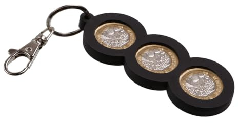 Harts Sturdy Triple £1 Coin Holder Keyring, Strong Black PVC, Metal Clip,