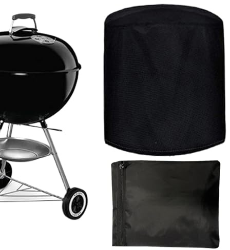 Tuxxjzm Grillabdeckung, wasserdicht, rund, strapazierfähig, UV-beständig, 210D-Oxford-Gewebe, Schutz mit Kordelzug, für Hinterhof, Camping