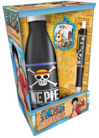 One Piece Straw Hat Crew Skull Emblems Gift Set, Official Licensed Bottle, Magnet and Pen Set, Anime Merchandise