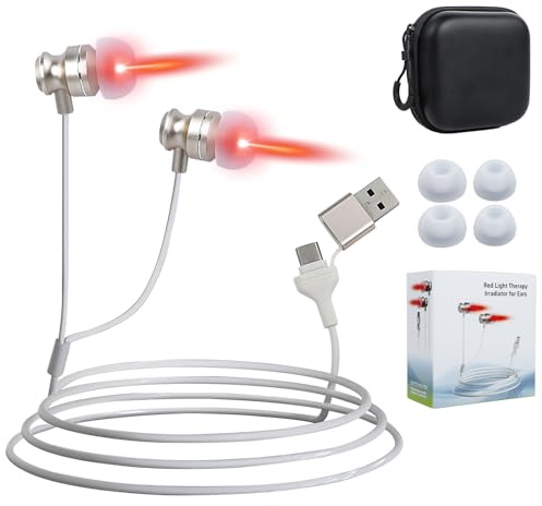 GLENTAXY Red Light Therapy for Ears, 650nm LED Plug-in Ear Care Device, Portable USB/Type-C Dual-Power Red Light Therapy with Travel Storage Box, Gentle at-Home Ear Health Support
