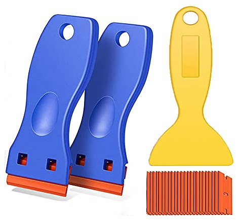 Nettoppo 3Er-Pack Kunststoff-Rasierklingen-Schaber-Werkzeug, Kein Kratzer, Aufkleber-Entfernungsschaber zum Reinigen Von Klebeetiketten, Aufklebern, Von