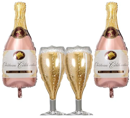 Folienballon Champagne mit Helium Gasflasche | XXL-Weinflasche Heliumballon | Sektflaschen Deko | Ideal für Hochzeiten, Geburtstage & Events (Weinflaschen und Gläser)