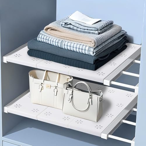 DAJAVE 2 Stück Verstellbare Regale für Schrank 38-60cm, Erweiterbares Einlegeböden Schrankregal, 24cm Weit, Nagelfrei Teleskop Regaltrenner für Kleiderschrank, Schrank, Küche, Badezimmer
