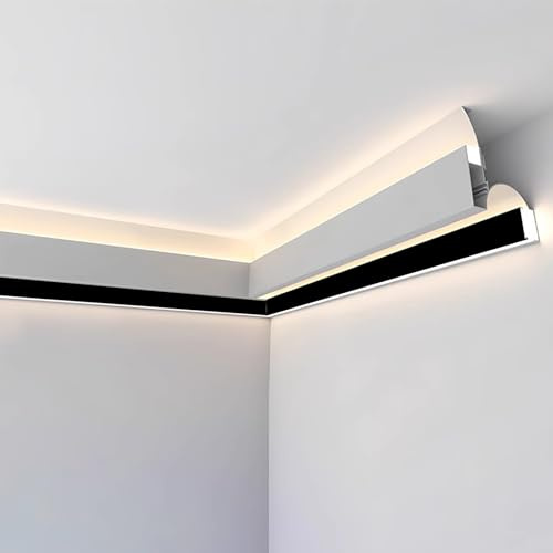 V-Shape LED Channel System with Cover Lens, Ceiling Light Diffuser for Indirect Lighting, Trim Edge, and Plaster Molding Track Profile