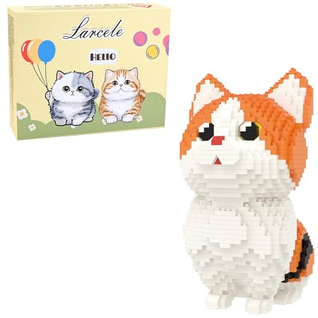 Larcele 1296 Pièces Micro Blocs de Construction Kit, Bricolage Mini Blocs de Briques Jouet Set pour Les 12 Ans et Plus KLJM-05 (Chat Munchkin-Orange)