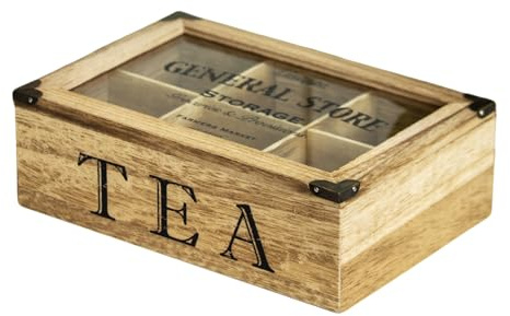 Darthome General Store 6 Compartment Wooden Tea Box 24x6x17cm Teabag Kitchen Storage