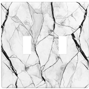 Placa de pared con doble interruptor, diseño de mármol gris claro, tamaño estándar, 11,4 x 11,4 cm
