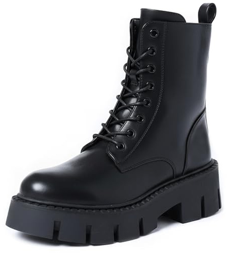 URBAN ROSA Anfibi Stivaletti Donna con Lacci Suola Spessa e Tacco Largo Antiscivolo 8256