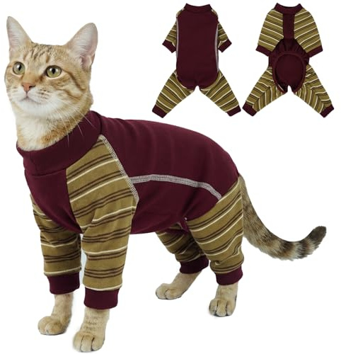 Kattbody enligt OP 2XL, OP-kropp kattkastration, läckageskydd och skyddskläder katt, fyrbenta vän kattdräkt mot pälsförlust, kattkläder, anti-hår, mjuk och stretchig, röd