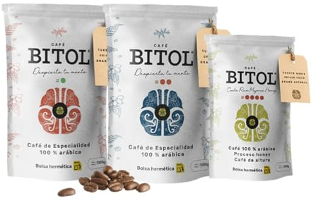 BITOL COFFEE | Pack de 3 Cafés de Especialidad en Grano Natural | Guatemala Antigua + Costa Rica Yellow Honey + Colombia Huila Supremo | Café Gourmet Tueste Medio | Arábica de Origen Único | 2500 gr