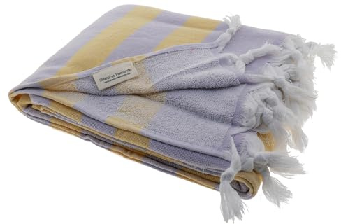 Stefano Ferrante HAMAM-FROTTEE Hamamtuch (Flieder/gelb) | Saunatuch, Pestemal, Fouta, Strandtuch, Badetuch, 100x200 cm, Baumwolle