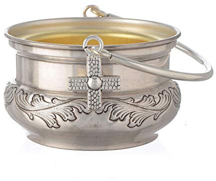 Holyart Weihwasserkessel versilberten Messing mit Blättern