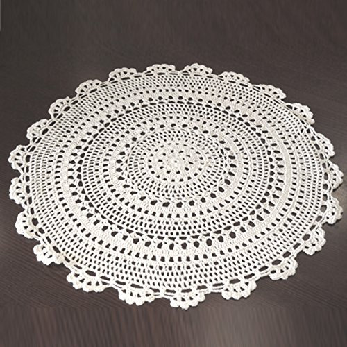UOOOM 2 Stück handgemachte Häkeldeckchen, rund, Baumwolle, mit Lochmuster, Tischsets mit Blumenmuster, Baumwolle, weiß, Diameter 25cm