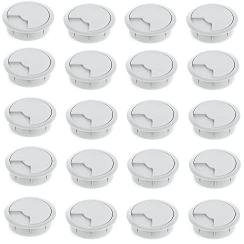 sossai® Passacavo con guarnitura per scrivanie, uffici & piani da lavoro | Set da 20 | KDM2 | Colore: grigio | Diametro: 60 mm | Materiale: Plastica (Made in EU)