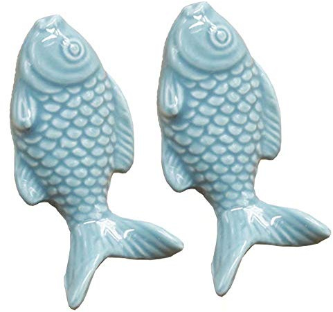 FBSHOP(TM) 2PCS 55mm Blau Cute Fisch Form Keramik Türknauf Griff Knöpfe für Schrank/Schublade/Bad/Kinderzimmer, Great & Fun Decor,7 Farben erhältlich