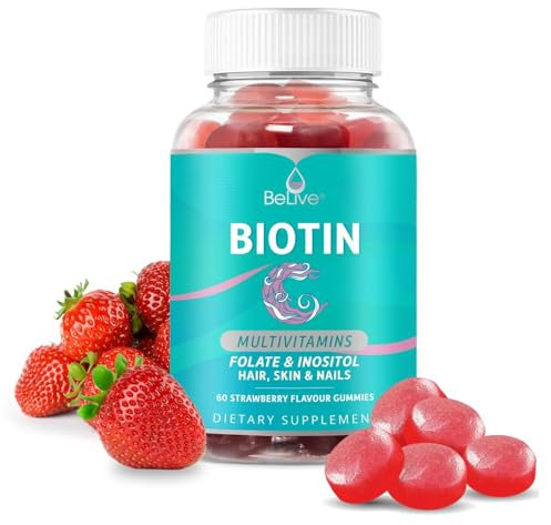 Biotin Hair Growth Vitamin Supplement Gummies with 5000mcg for Women or Men | Added Essential Multivitamins Support Skin Collagen & Nails | Vegan Friendly | Strawberry Flavour (60 Count)