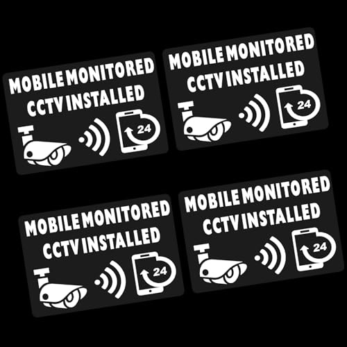 4 x C58W Signs CCTV Mobile Monitored Installed Window Reverse Stickers Small 24hr Security Warning Camera Vinyl Video Recording Home Premises Business Shop 90x60mm White on Clear