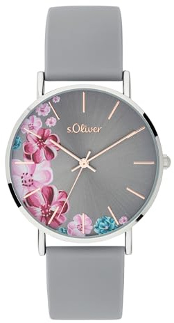 s.Oliver Damenuhr mit Silikonband - 36 mm -zeitlos und modern - Verschiedene Designs wie Blumenprint, funkelnden Steinen oder klassisch-schlicht