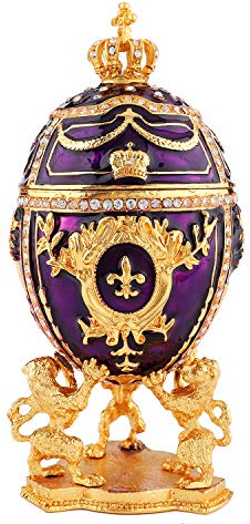 QIFU Vintage Hand Painted Easter Egg Style Hinged Jewelry Trinket Box with Rich Enamel and Sparkling Rhinestones