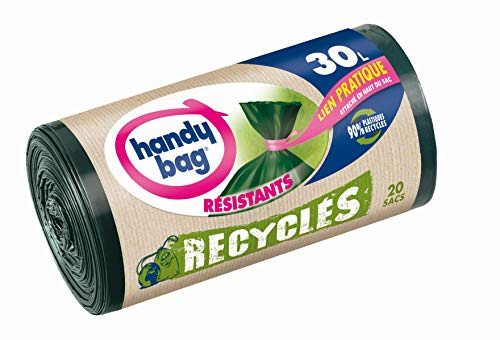 Handy Bag 20 Müllbeutel, 30 l, praktisch, recycelbar, widerstandsfähig, auslaufsicher, 50 x 70 cm, dunkelgrün, blickdicht