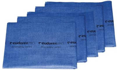 Eudorex Pro Microblu Vetri, Ultramicrofibra in Non-Tessuto. Specifico per Vetri e Superfici Lucide. Pulisce e Sgrassa in Profondità, Scorre e non Lascia Aloni - 20 Confezioni da 5 Pz