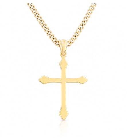 Lifetime Bling 24K Gold Chain Style Cross Pendant Necklace Solid Plated Clasp for Men,Women,Thin for Charms 24ct Miami Cuban Link Diamond Cut