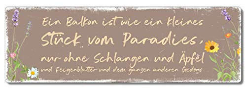 Interluxe Metallschild - EIN Balkon ist wie EIN kleines Stück vom Paradies - wetterfestes Schild mit lustigem Spruch als Balkondeko