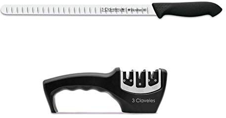 Hidalgo 3 Claveles Cuchillo Jamón-Salmón Alveolado 30 cms Proflex + afilador 3 Pasos.