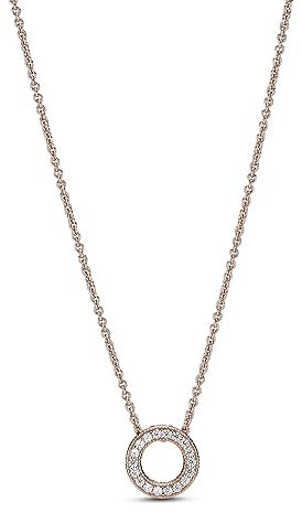 Pandora Signature Pavé Circle reversible 14k rose gold-plated necklace with clear cubic zirconia