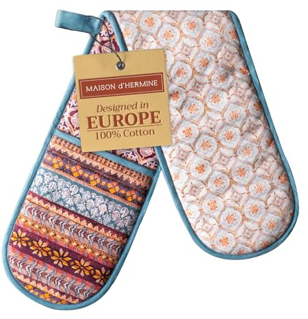 Maison d' Hermine Double Oven Mitts 100% Double Cotton Oven Glove 18 x 89cm | Heat Resistant BBQ Cooking Gloves with Loop Baking Kitchen Home Hotel Farmhouse Thanksgiving Christmas - Fair Isle