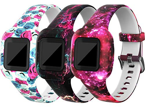 Tencloud Armbänder kompatibel mit Garmin Vivofit jr.3 Armband, (3er-Pack) Ersatzarmband aus weichem Silikon, Blumenmuster, für Kinder ab 4 Jahren, für Vivofit jr.3 Fitness-Tracker (3A)