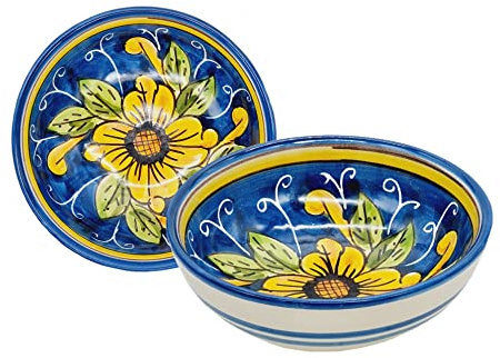 sicilia bedda - Ciotolina in Ceramica di Caltagirone Realizzate interamente a Mano - Prodotto Autentico - (Diametro 12 Centimetri, Fiore Giallo Blu)