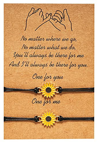 WEIWUXIAN 2 Stück Boho Freundschaftsarmband, Sonnenblumen Bracelet, Damen Armband Freundschaft, Sunflower Bracelet, für Freunde Paar Familie Frauen Mädchen Mutter Tochter Geschenk