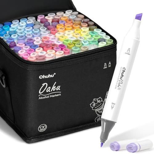 Ohuhu Pennarelli Alcol 120 Scalpello & Fine con Astuccio per Artisti | Doppia Punta Facile Sfumatura & Non Sbava Asciugatura Rapida per Illustrazione Calligrafia & Schizzi AP Certificato - Oahu