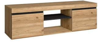 Skraut Home | Mueble TV | Modelo Naturale | 140 x 40 x 41 cm | Mueble Auxiliar 2 Puertas y 1 Balda Central | Estilo Nórdico | Melamina | Roble y Negro