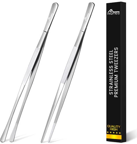 Hotec Grillzange Edelstahl Lang 30CM,Kitchen Kochpinzette,Kochpinzette Edelstahl Küche Verwendbar als Profi Zange Pinzette für Kochen Grillen und Backen - 2er Set