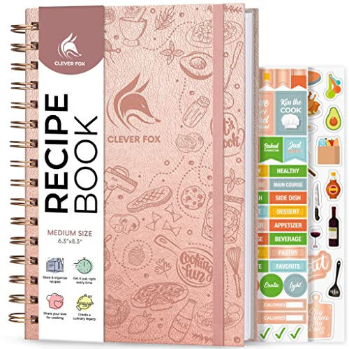 Clever Fox Recipe Book Spiral – Blank Family Cookbook – Empty Cooking Journal – Notebook Organizer to Write In Recipes – Medium (Rose Gold)