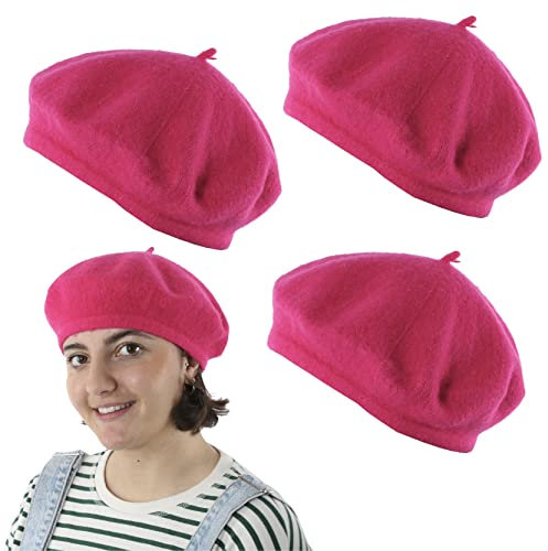 I LOVE FANCY DRESS LTD Hot Pink Baskenmütze für Erwachsene, 3 Stück, Hot Pink, Wollmischung, französischer Stil, Barett für Herren und Damen, traditioneller Look, Frankreich