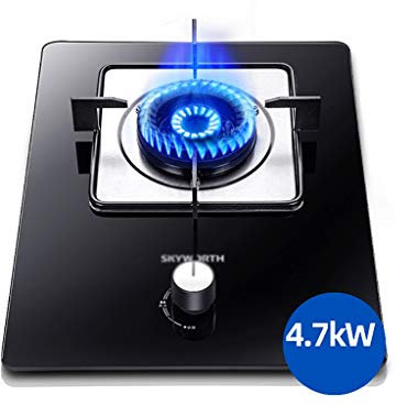 IBOWZ Placa de Gas Quemador de Tres Anillos de Hierro Fundido | Estufa de Gas de Mesa | Estufa de Gas incorporada Estufa Individual | Potencia de Fuego 4700 | Panel de Control de Cristal Negro y b