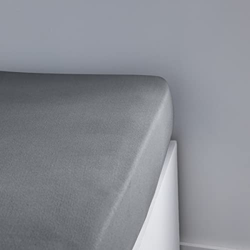 Drap Housse 140X190cm 2 Personnes Jersey Uni Essential Acier, Gris