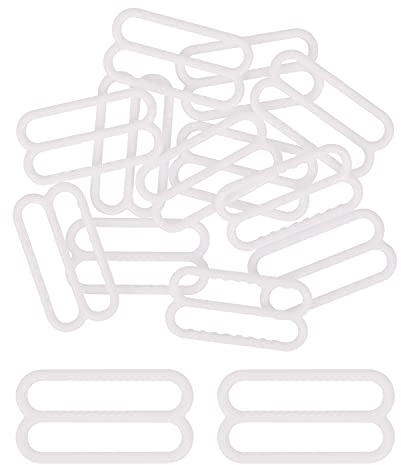 KAM - 10 hebillas ajustables de plástico para sujetador, hebilla deslizante, ganchos ajustables, cierre de gancho deslizante para traje de baño, parte superior, 20 mm, color blanco